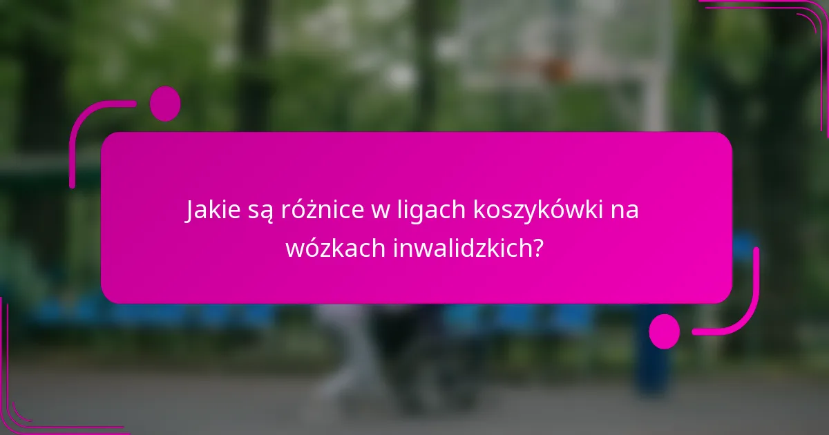 Jakie są różnice w ligach koszykówki na wózkach inwalidzkich?